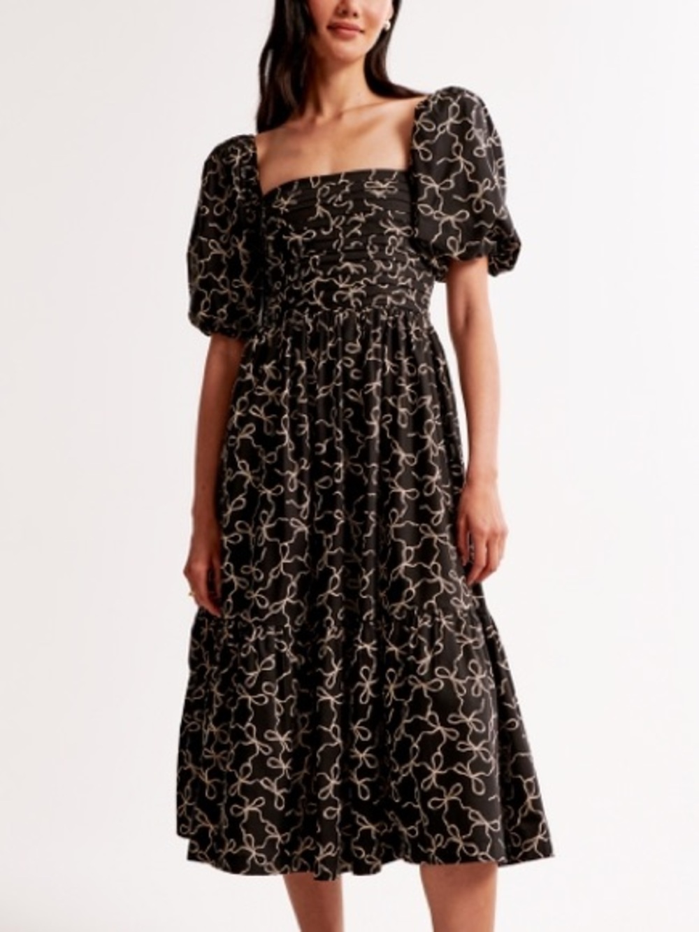 Abercrombie & Fitch Emerson Poplin Puff Sleeve Midi Dress Bow Print